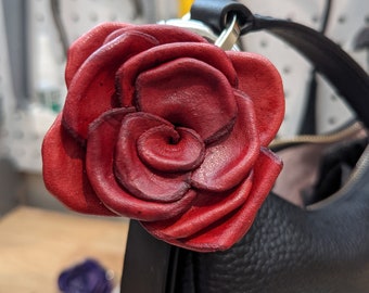 Red Leather Rose Purse or Bag Charm