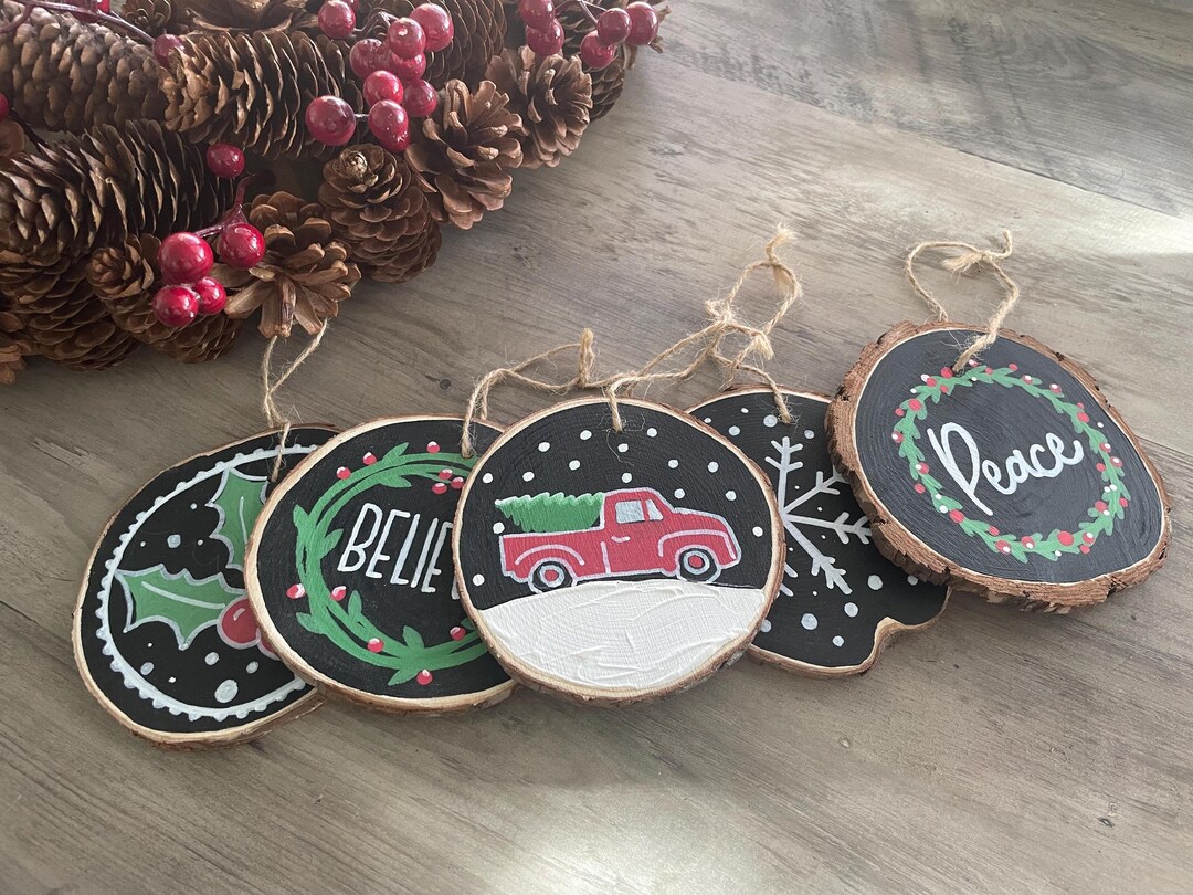Rustic Farmhouse Style Wood Slice Christmas Tree Ornaments - Hand ...