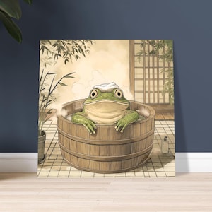 Japanese Frog in a Bathtub Print, Japanese Bathroom Wall Art, Japandi Decor, Relaxing Poster, Wall Decor Gift