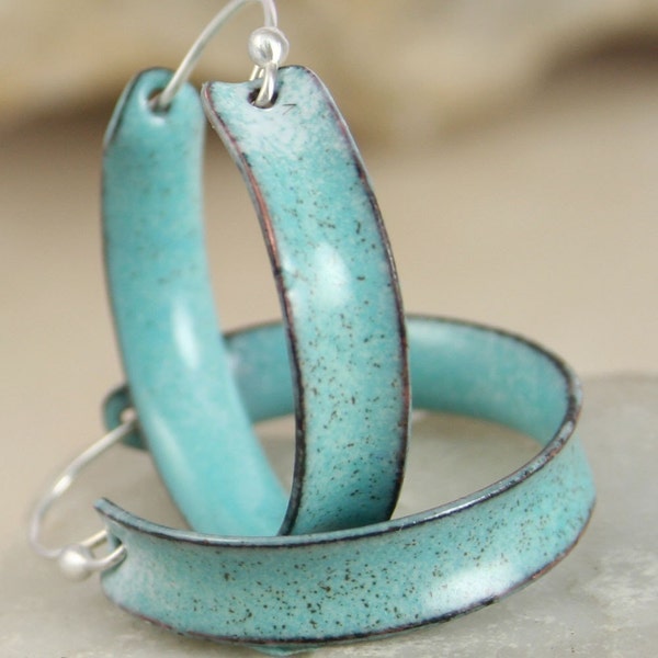 Hoop Earrings Robins Egg Blue Copper Enamel