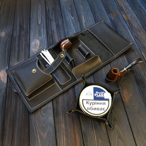 Portapipa in pelle nera fatto a mano - Portapipa da viaggio - Custodia in pelle per pipa e set per tabacco - Borsa per pipa - Regalo di Natale per fumatori di pipa immagine 5