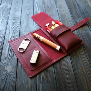 Rouleau à cigares en cuir - pochette à cigares personnalisée pour garçon d'honneur - étui à cigares en cuir-accessoires pour cigares-cadeau pour mari-cadeaux pour papa