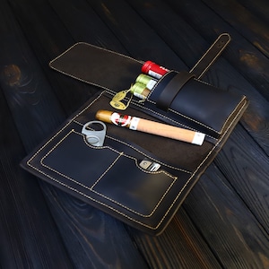 Rouleau de cigares en cuir personnalisé - Pochette à cigares personnalisée pour cadeau de garçon d'honneur - Étui à cigares en cuir - Accessoires pour cigares