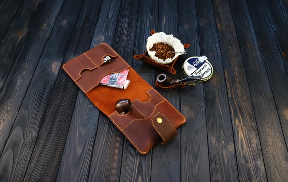 Style Leather Pipe Case *Handmade Leather Pipe Roll and Tobacco Holder* Leather Pipe and Tobacco Pouch *Personalized Gift for Pipe Smokers