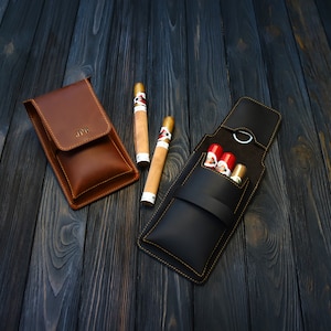 Personalized Leather Cigar Holder|Travel Humidor & Cigar Tools Case|Personalized leather cigar pouch|Cigar Accessories |Premium Gift for Him