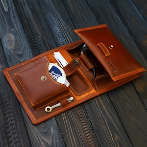 Set porta pipe da viaggio in pelle - Custodia per pipe in pelle personalizzata - Borsa per tabacco fatta a mano per fumatori - Set regalo con borsa per tabacco da pipa in pelle