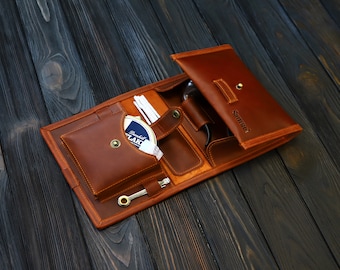 Travel Leather Pipe Holder Set -Personalized Leather Pipe Case - Handmade Tobacco Pouch for Smokers-Leather Pipe Tobacco Bag  Gift Set