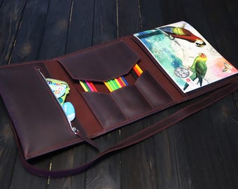 Leather Bordeaux Sketchbook Cover A4  – Personalized Sketch Pad Cover, Handmade Leather Journal Case,  Christmas Gift ,  Gift For Artist