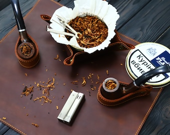 tobacco mat Handmade Leather Tobacco Mat Set for Pipe Smokers | Tobacco Bowl | Pipe  Stand | Personalised Coaster