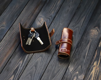 Compact Key Holder Wallet,Durable Keychain Organizer,Handmade Leather Key Pouch, Personalized Gifts,Christmas gift