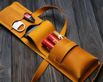 Customized Leather Cigar Case,Travel  Leather Cigar Humidor - Personalized Cigar Accessories , Yellow Cigar Holder, Gift for man
