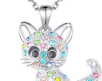 Katzen-Halskette für Mädchen, Kristall-Anhänger, Halsketten, Katzenliebhaber-Geschenke, Schmuck, Geschenke für Mädchen, Tochter, Enkelin, Nichte, Geburtstag, handgefertigt