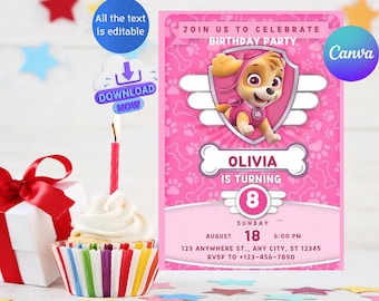 Editable Paw-ty Birthday Invitation Template, Kids Party Invitation, Puppy Patrol Pup Boys & Girls Bday, Instant Download
