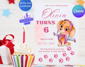 Editable Paw-ty Birthday Invitation Template, Kids Party Invitation, Puppy Patrol Pup Boys & Girls Bday, Instant Download