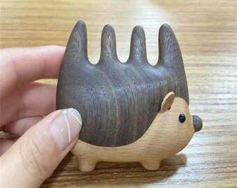 Adorable peine de erizo - Cepillo de madera hecho a mano para cabello y barba