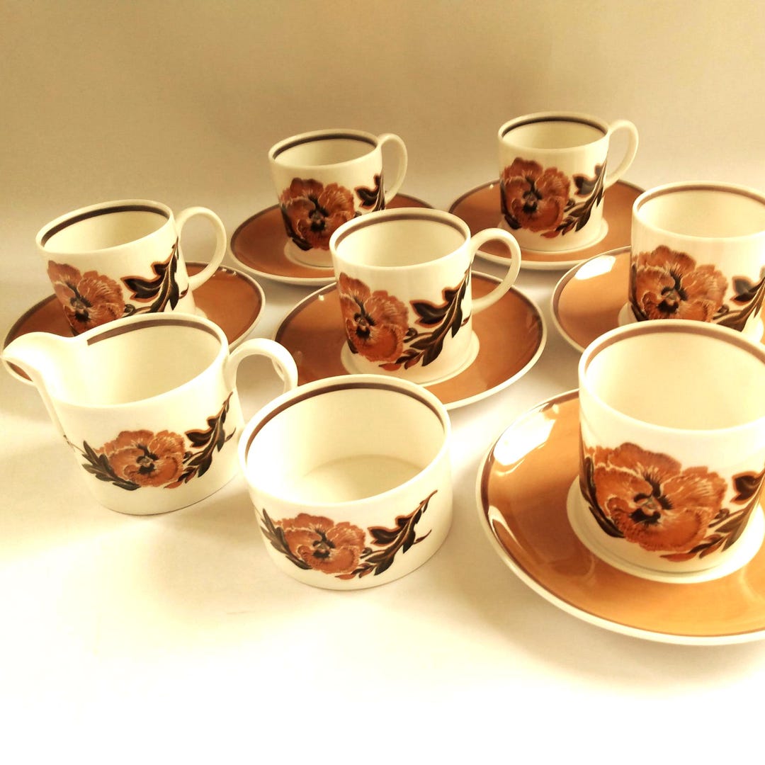 Cooper Tea Set Susie Cooper Reverie Tea Set: 1950s Brown Floral China, 14-piece - Etsy UK