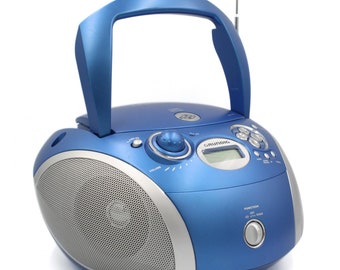 Portable Vintage Boombox CD Player Radio Grundig Vintage Blue Radio CD Player TESTED and Working Boombox Radio Player MP3 Music Player