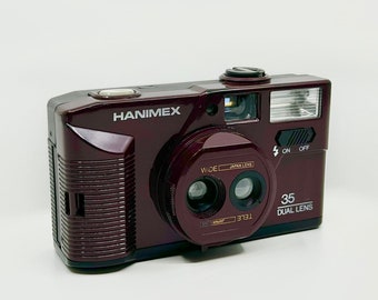 Hanimex 35 DL Dual Lens 80er Jahre Kompakte 35-mm-Point-and-Shoot-Filmkamera, getestet und funktionsfähig, 35-mm-Film-Vintage-Kamera, wiederverwendbare 35-mm-Kamera