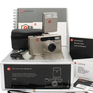 Premium Leica Minilux Zoom Full Set Vintage Leica Camera 35mm Point and Shoot Film Camera Leica Flash 35mm Leica Case Leather Camera Case