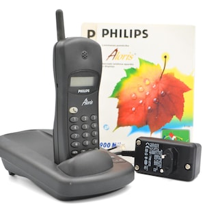 90s Philips Aloris Cordless Telephone | Vintage Landline Phone, Tested & Working | Retro Collectible Tech, Philips Home Decor, Black Phone