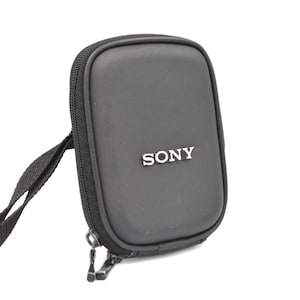 Estojo vintage usado para câmera digital Sony Y2K - Estojo vintage para câmera digital compacta Sony - Bolsa acolchoada com presilha para cinto para câmera digital Y2K - Câmera Sony