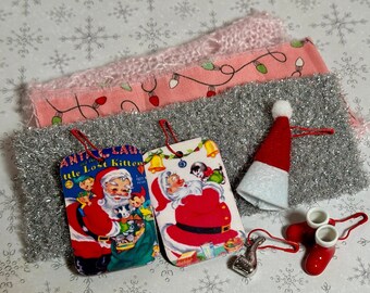 Christmas Santa Set, retro style wood tags 2x1.25in, Santa charms,  junk journaling, scrapbooking, embellishments, material snippets, OOAK