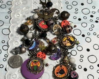 Halloween Night Charm clip for Purse, junk journals, planners, bags, or ornament.  OOAK handmade  photo charms , altered are, cute Halloween