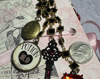 Valentine Love potion charm clip 5.5inch, purse, bag, journal, planner, ornament, embellishment, OOAK , altered art