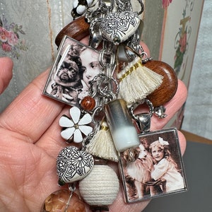 Best Friends, Dogs altered art charm, junk journal , scrapbook charm dangle , OOAK