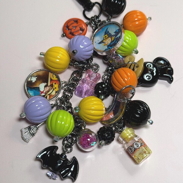 Halloween Charm Clip: Handmade Purse Bag Junk Journal book spine  Dangle