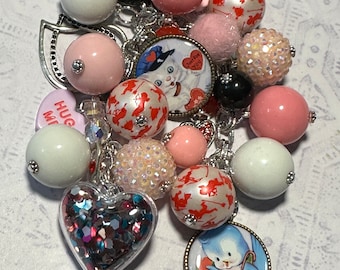 Valentine Retro style Charm clip , 6inch, Purse charm, planner, junk journal, OOAK, photo charms