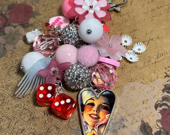 Valentine Be Mine Charm clip , 7in, OOAK, use for bag , purse, junk journal, planner, ornament or embellishment