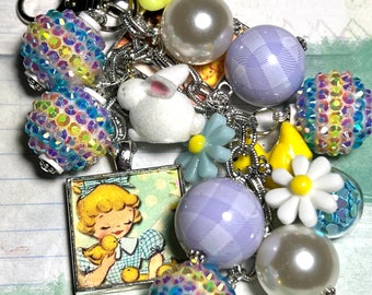 Cute Easter Charm clip for Purse, handbag, embellishments , junk journals,ornament, zipper clip , OOAK, art charms