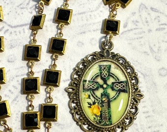 St Patrick’s Day, Celtic Cross  pendant , 18" necklace , handmade photo charm , ooak jewelry