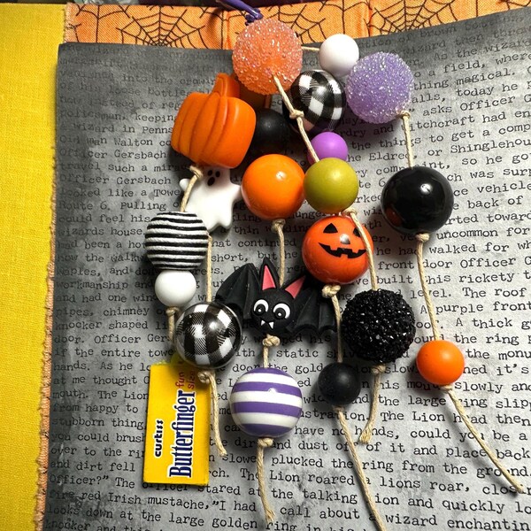 Halloween Trick or Treat 6 inch Charm clip, book spine charm, journal, planner, embellishment, scrapbooking, OOAK