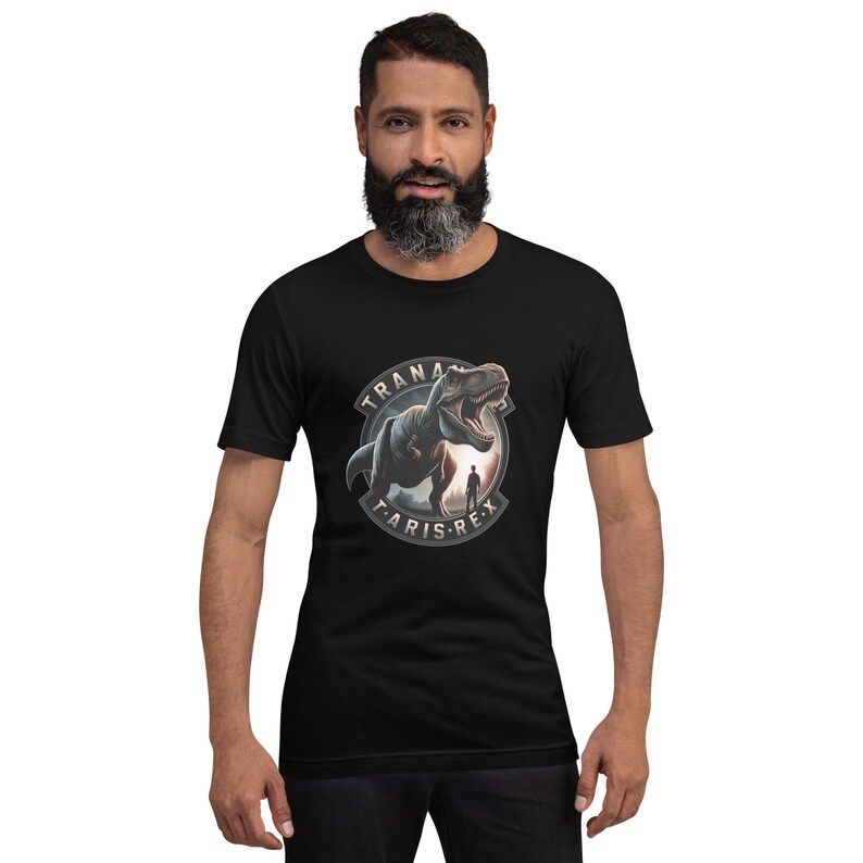Camiseta de dinosaurios, 100% algodón camiseta juvenil de trex. Camiseta divertida Negro