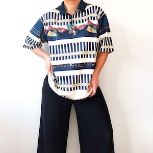 Vintage 80er 90er Polo Shirt Oversize – Made in Italy – Golf Muster Retro Unikat – 100% Baumwolle – L-XL – Bunt Vintage Shirt