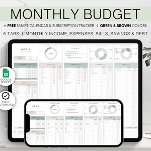Monthly Budget Spreadsheet | Budget Template for Google Sheets | Expense Tracker Finance Planner Bill Tracker Personal Budget Debt Tracker