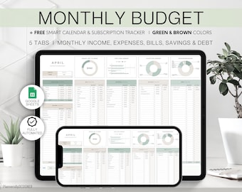 Monthly Budget Spreadsheet | Budget Template for Google Sheets | Expense Tracker Finance Planner Bill Tracker Personal Budget Debt Tracker