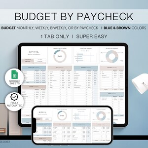Budget by Paycheck Spreadsheet Google Sheets Planner Monthly Weekly Biweekly Semi Monthly Budget Template Paycheck Budget Finance Tracker
