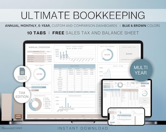 Small Business Bookkeeping Spreadsheet | Easy Bookkeeping Template Accounting Google Sheets Profit and Loss Income and Expense Tracker Taxes