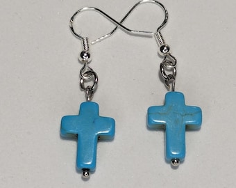 Turquoise Gemstone Cross Earrings
