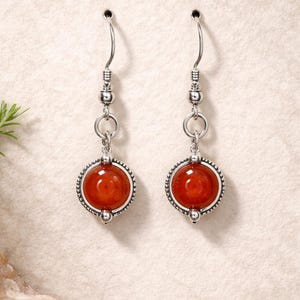 Fire Agate Earrings | Natural Stone Dangle Earrings | Handmade Gemstone Jewelry
