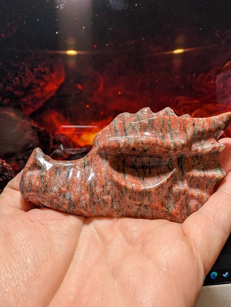 Emberwake – Red Granite Dragon Head Carving | One of a Kind - Etsy
