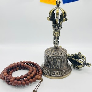 Handmade Tibetan Bronze Bell with Dorje Vajra Set - Sound Healing