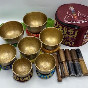 Hand Hammered 7 Chakra Tibetan Singing Bowl Set - Meditation & Healing