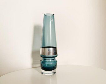 Tamara Aladin, Riihimaki, Pop Art glazen blauwgrijze vaas, Finland jaren 60