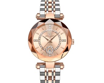 Luxusuhr für Damen | Edelstahl Rose Gold Damen Armbanduhr mit Box | Diamant Damen Quarz Uhr Wasserdicht