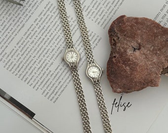 Reloj de pulsera plateado para mujer, Reloj vintage para mujer, Reloj minimalista, Reloj plateado pequeño, Reloj retro, Presente para ella