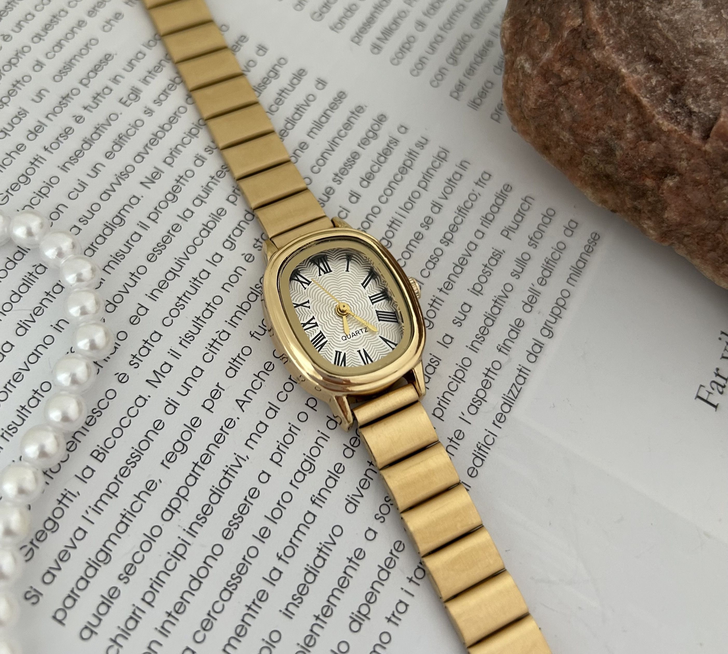 Gold Womens Wrist Watch Gold Vintage Watch Roman Numerals Retro Watch ...